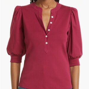 Veronica Beard Coralee Puff-Sleeve Tee. Raspberry